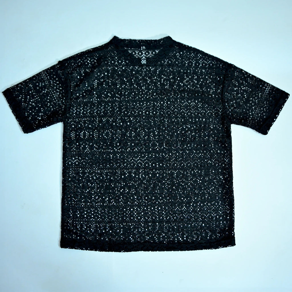 Summer Mesh Knit T-Shirt - Black - Crochet Knit Oversized