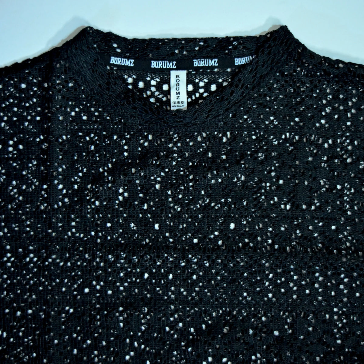 Summer Mesh Knit T-Shirt - Black - Crochet Knit Oversized