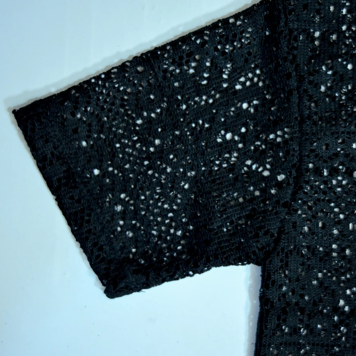 Summer Mesh Knit T-Shirt - Black - Crochet Knit Oversized