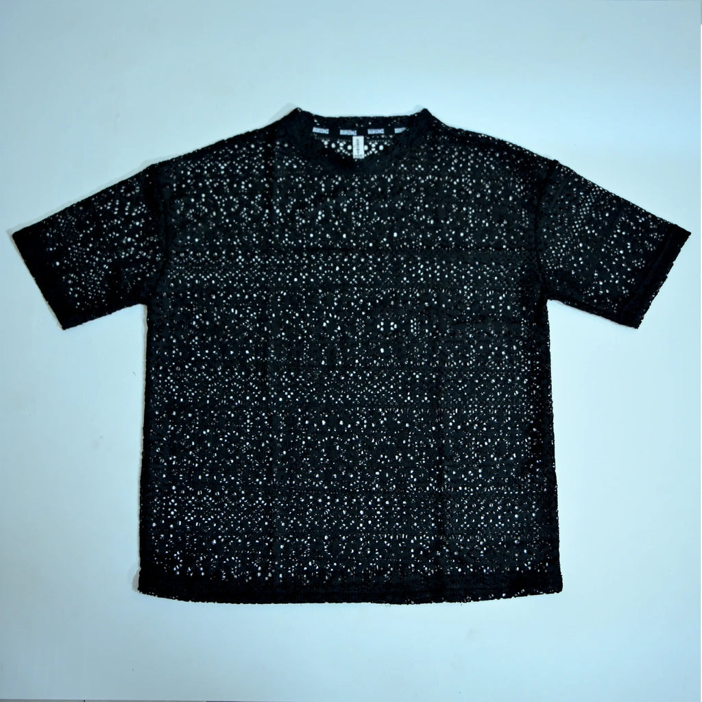 Summer Mesh Knit T-Shirt - Black - Crochet Knit Oversized