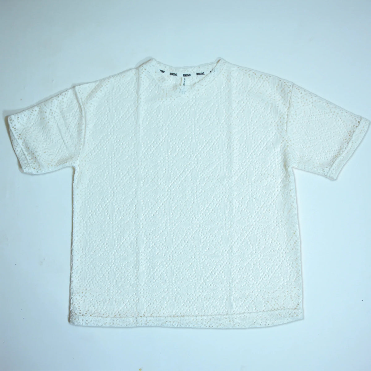 Summer Mesh Knit T-Shirt - White - Crochet Knit Oversized