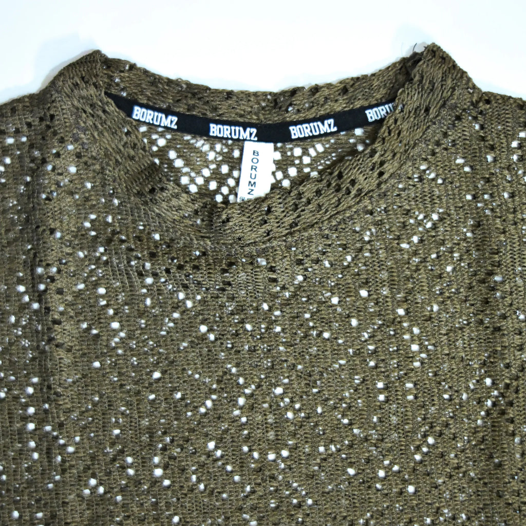 Summer Mesh Knit T-Shirt - Army Green - Crochet Knit