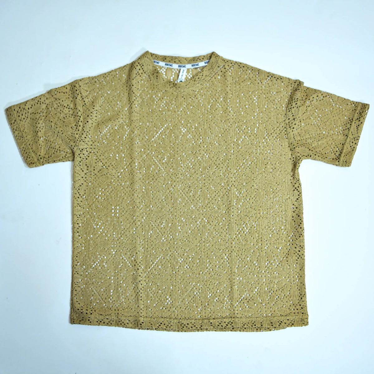 Summer Mesh Knit T-Shirt - Mustard Gold - Crochet Knit