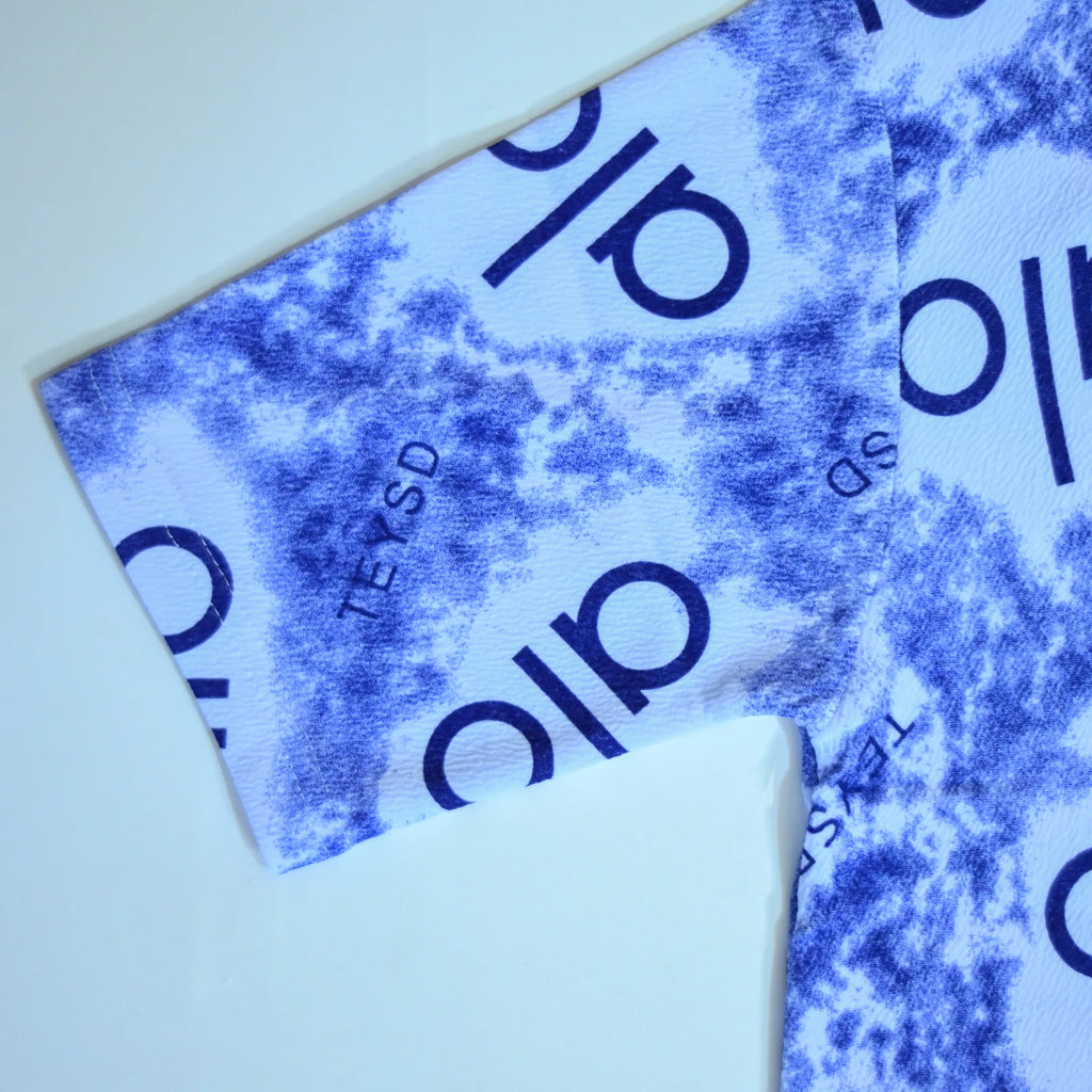 Abstract Logo Print Oversized T-Shirt – Blue & White
