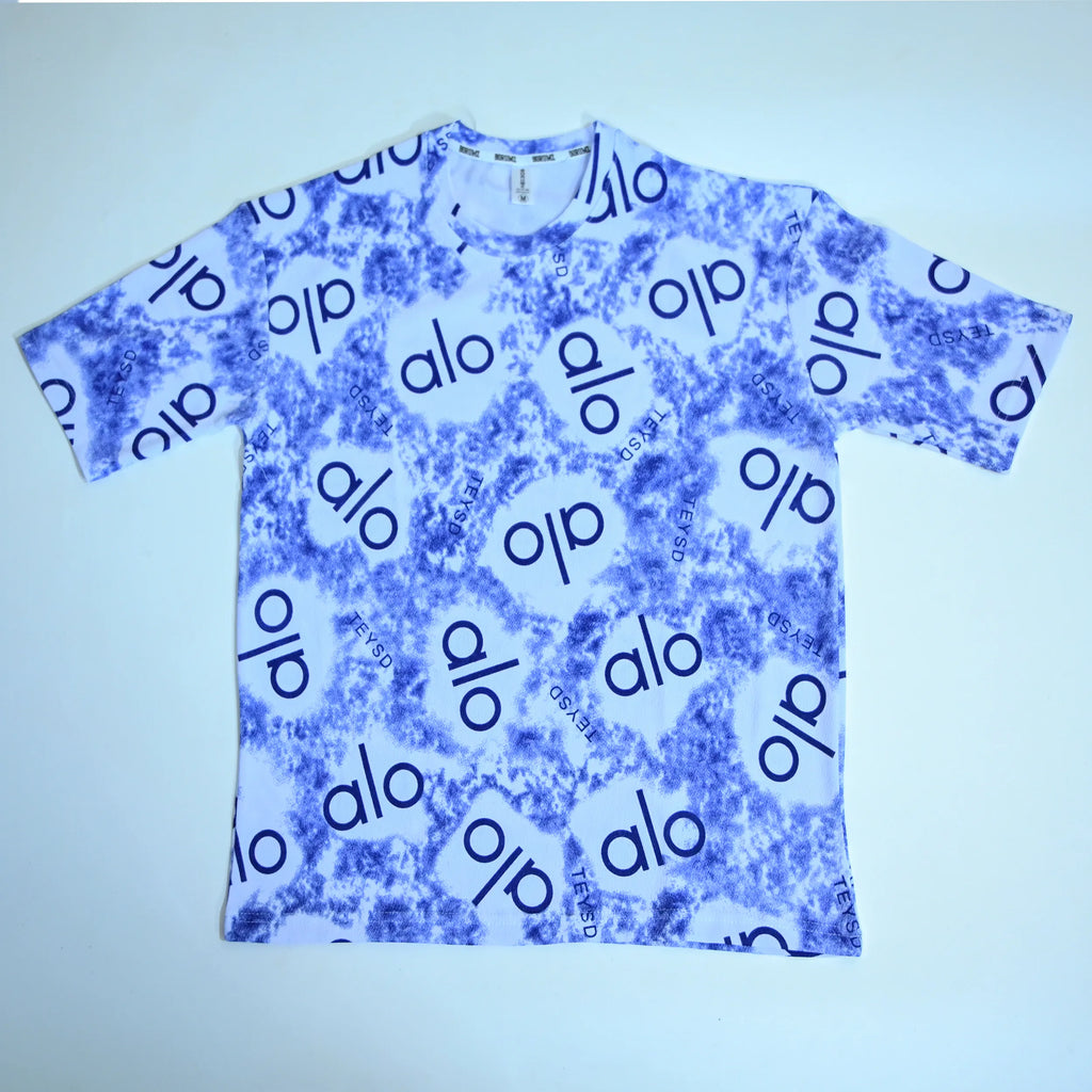 Abstract Logo Print Oversized T-Shirt – Blue & White