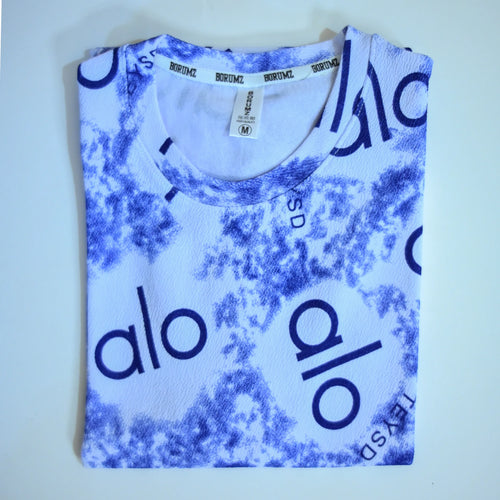 Abstract Logo Print Oversized T-Shirt – Blue & White