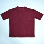 Embroidered Eyelet Drop Shoulder T-Shirt - Deep Maroon