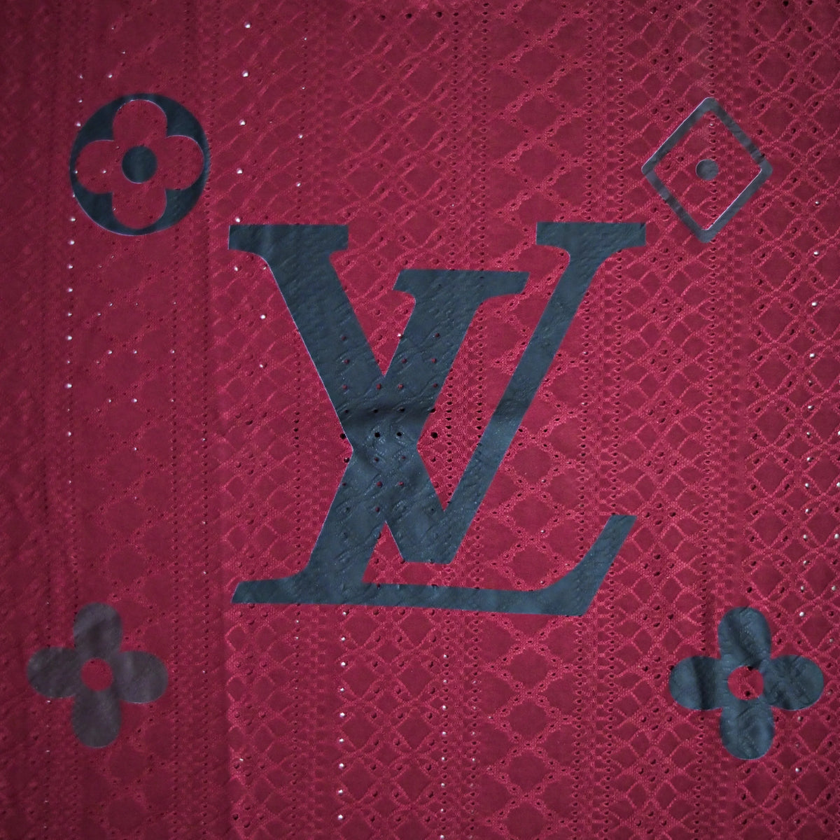 Embroidered Eyelet Drop Shoulder T-Shirt - Deep Maroon