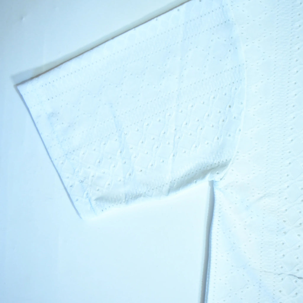 Embroidered Eyelet Drop Shoulder T-Shirt - White