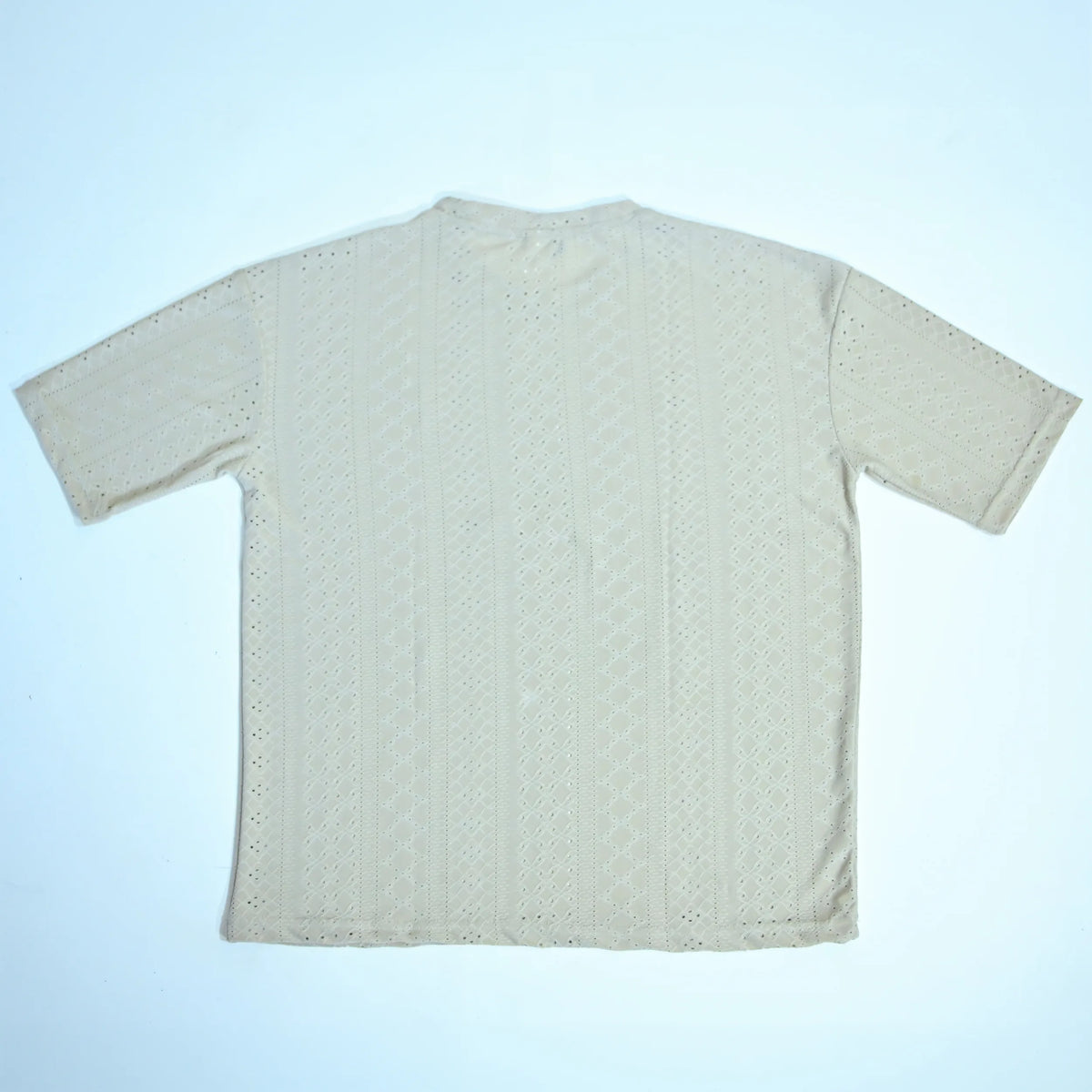Embroidered Eyelet Drop Shoulder T-Shirt - Beige
