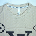Embroidered Eyelet Drop Shoulder T-Shirt - Beige