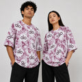 Abstract Logo Print Oversized T-Shirt – Burgundy & White