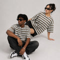Brown & Grey Striped Oversized T-Shirt
