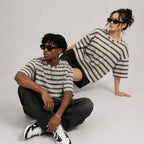 Brown & Grey Striped Oversized T-Shirt