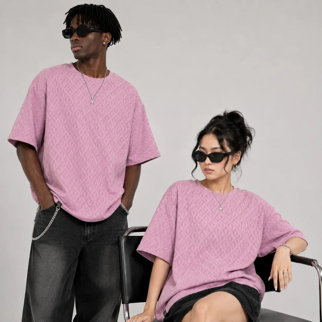 Jumper Baggy T-Shirt - Heart Embossed Textured Knit