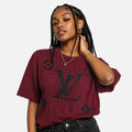 Embroidered Eyelet Drop Shoulder T-Shirt - Deep Maroon