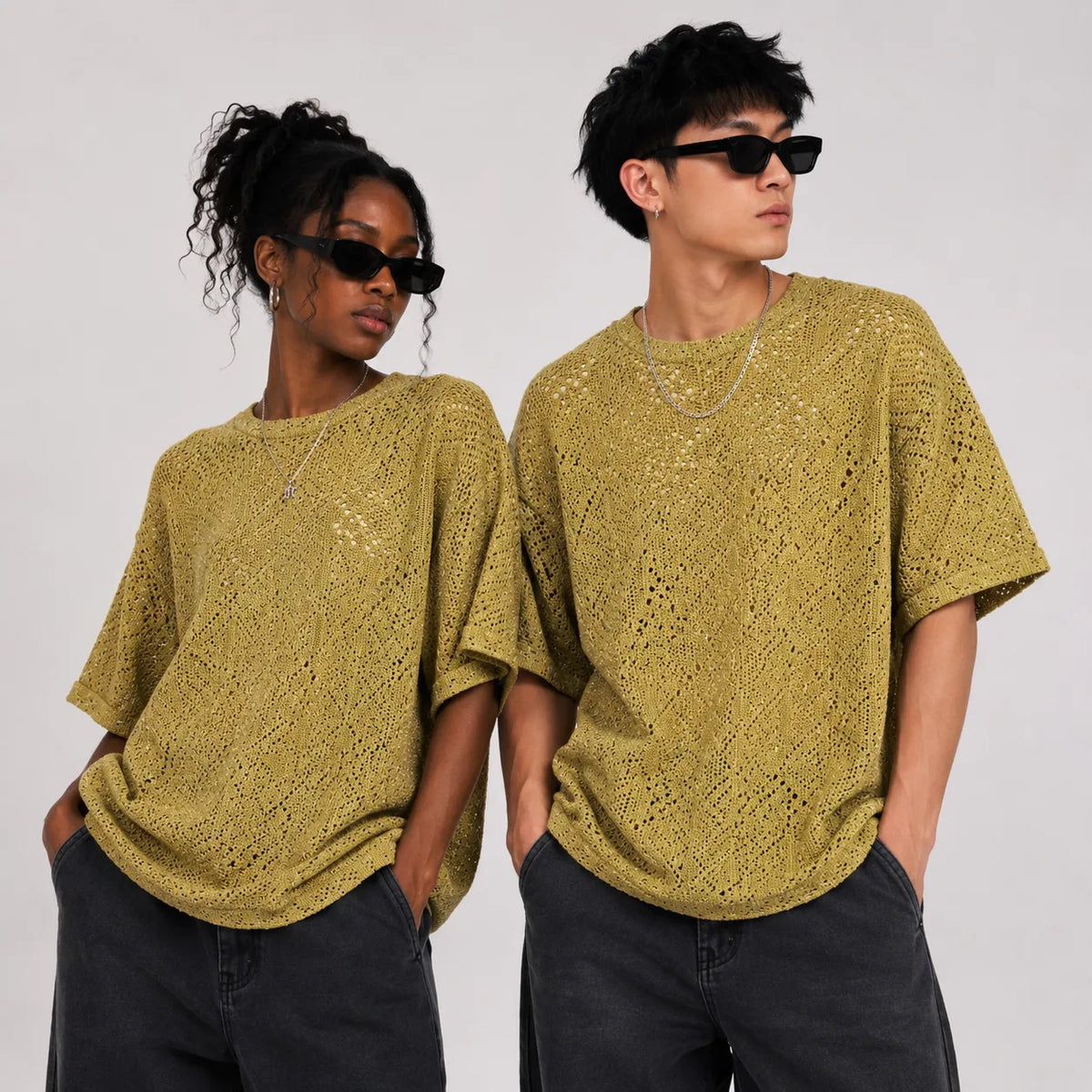 Summer Mesh Knit T-Shirt - Mustard Gold - Crochet Knit