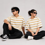 White & Mustard Yellow Striped Oversized T-Shirt | Relaxed Fit Tee