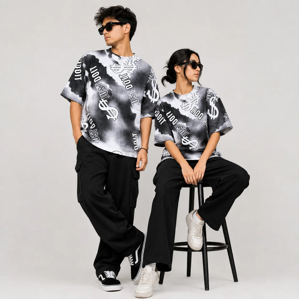 Dollar Print Oversized T-Shirt – Black & White