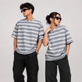 Oversized Striped T-Shirt - Crew Neck Tee - Light Grey