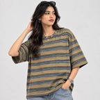 Camel Brown Striped Oversized T-Shirt