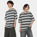Oversized Striped T-Shirt - Crew Neck Tee - Dark Grey