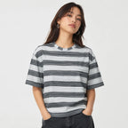 Oversized Striped T-Shirt - Crew Neck Tee - Dark Grey