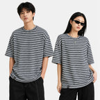 Textured Knit Stripe Drop Shoulder T-Shirt – Black & White