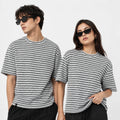 Black & White Textured Stripe Drop Shoulder T-Shirt