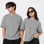 Black & White Textured Stripe Drop Shoulder T-Shirt