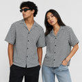 White & Black Geometric Textured Boxy Fit Shirt