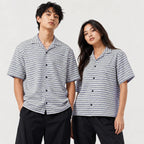 White & Blue Geometric Textured Boxy Fit Shirt