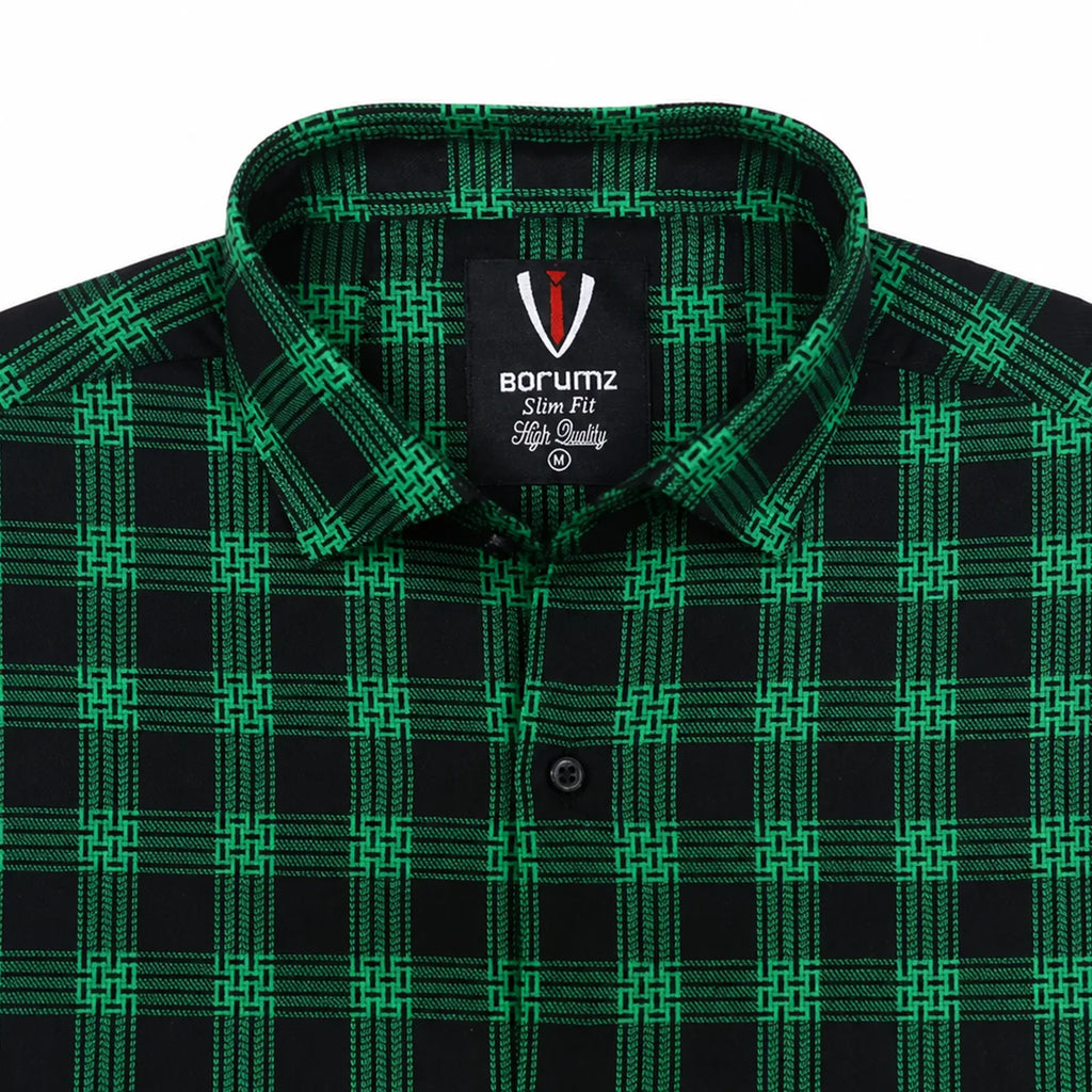 Men’s Black & Green Check Slim-Fit Shirt