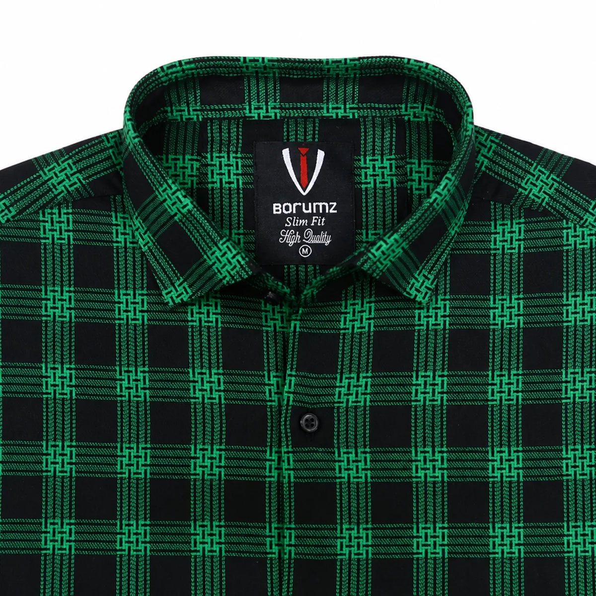 Men’s Black & Green Check Slim-Fit Shirt