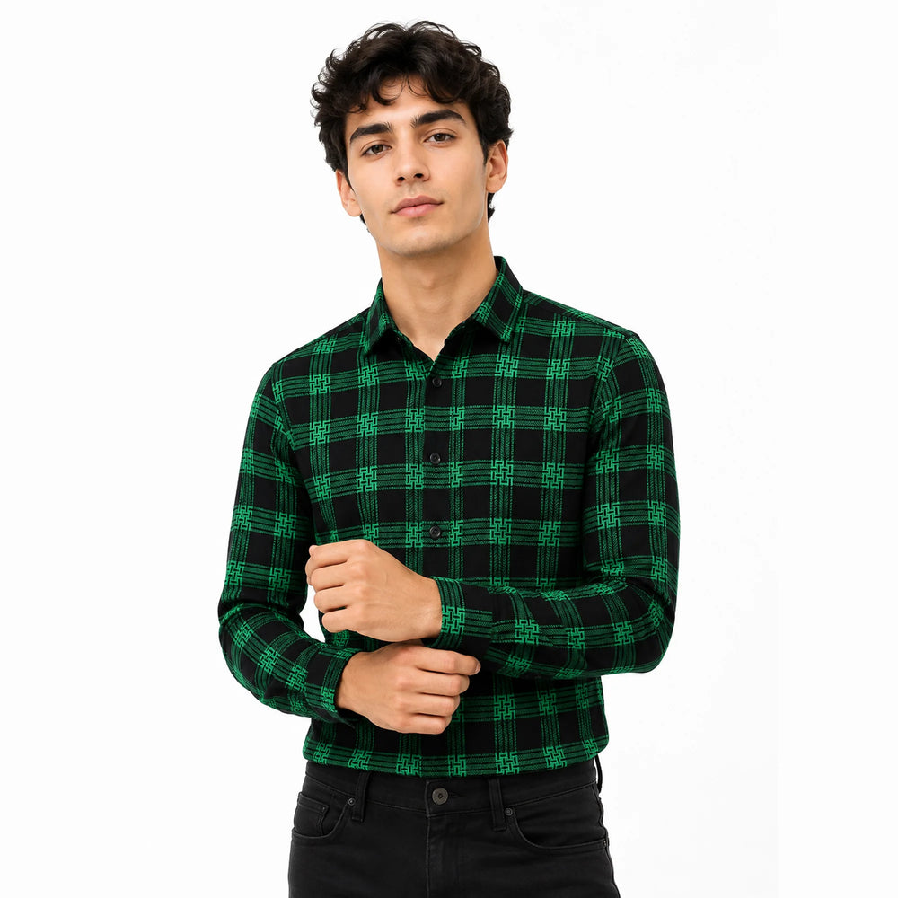 Men’s Black & Green Check Slim-Fit Shirt