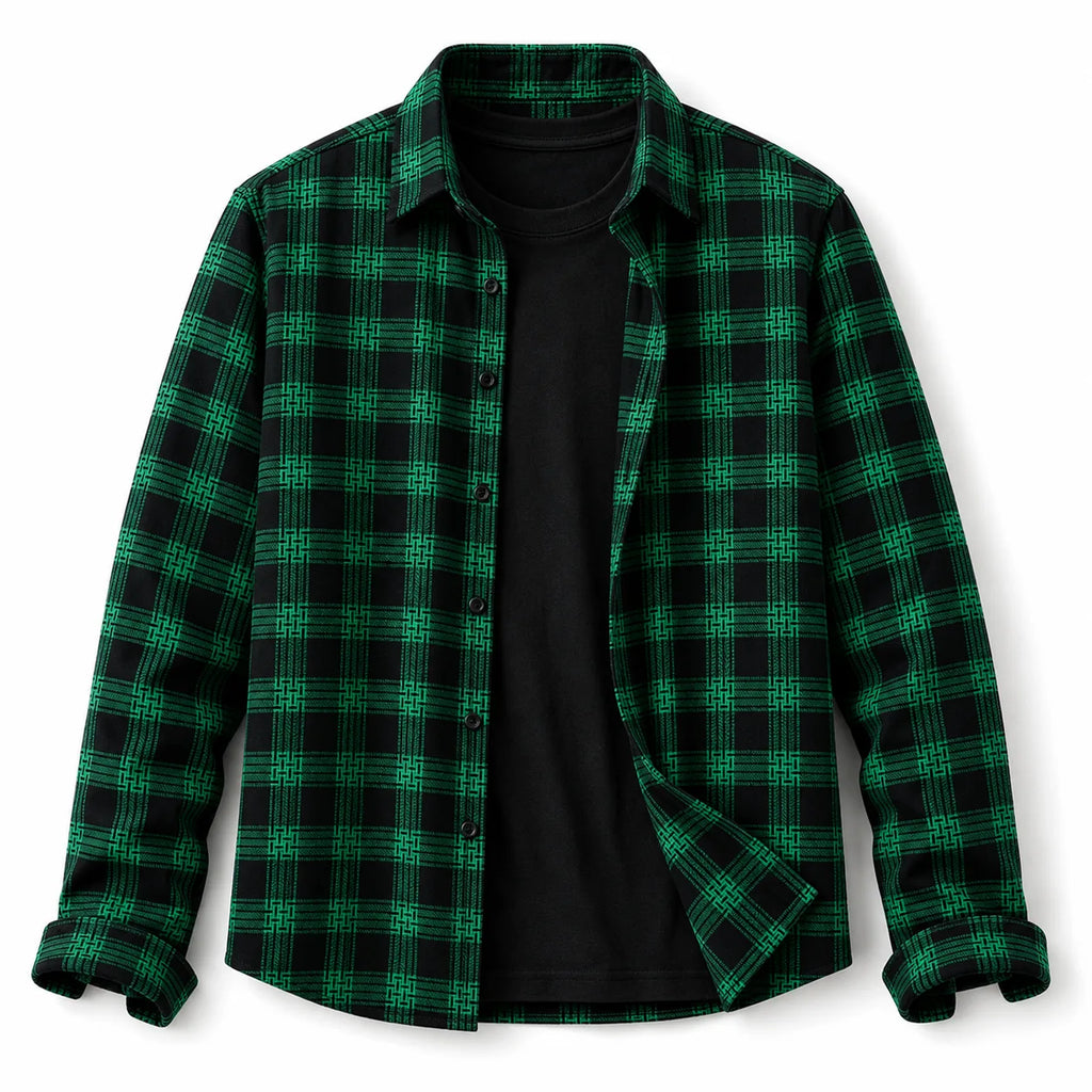 Men’s Black & Green Check Slim-Fit Shirt
