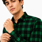 Men’s Black & Green Check Slim-Fit Shirt