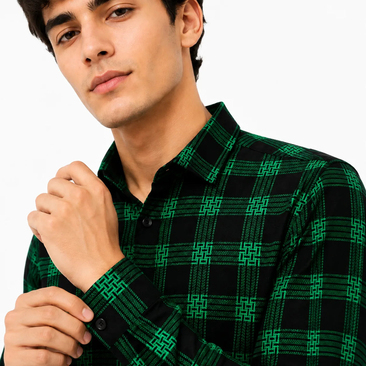 Men’s Black & Green Check Slim-Fit Shirt