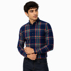 Men’s Navy Multicolour Check Slim-Fit Shirt