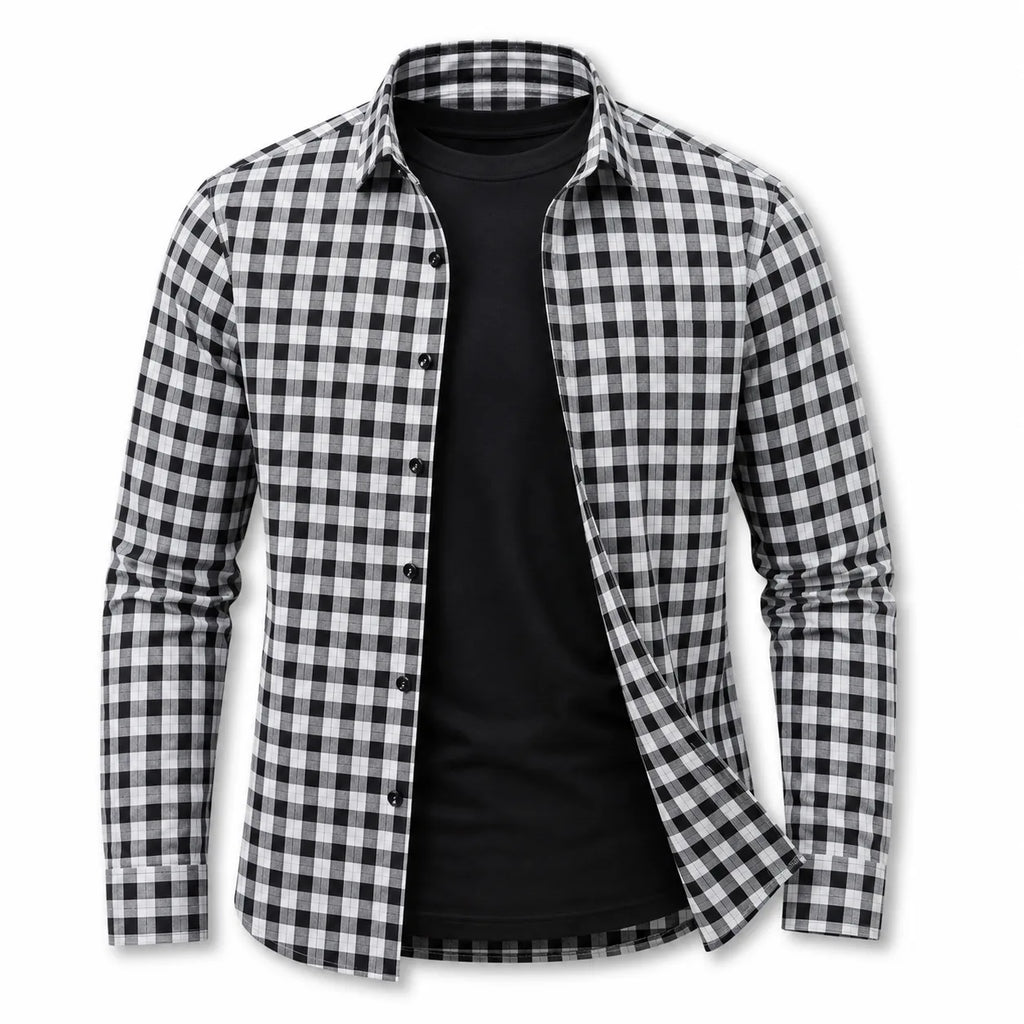 Men’s Black & White Check Slim-Fit Shirt