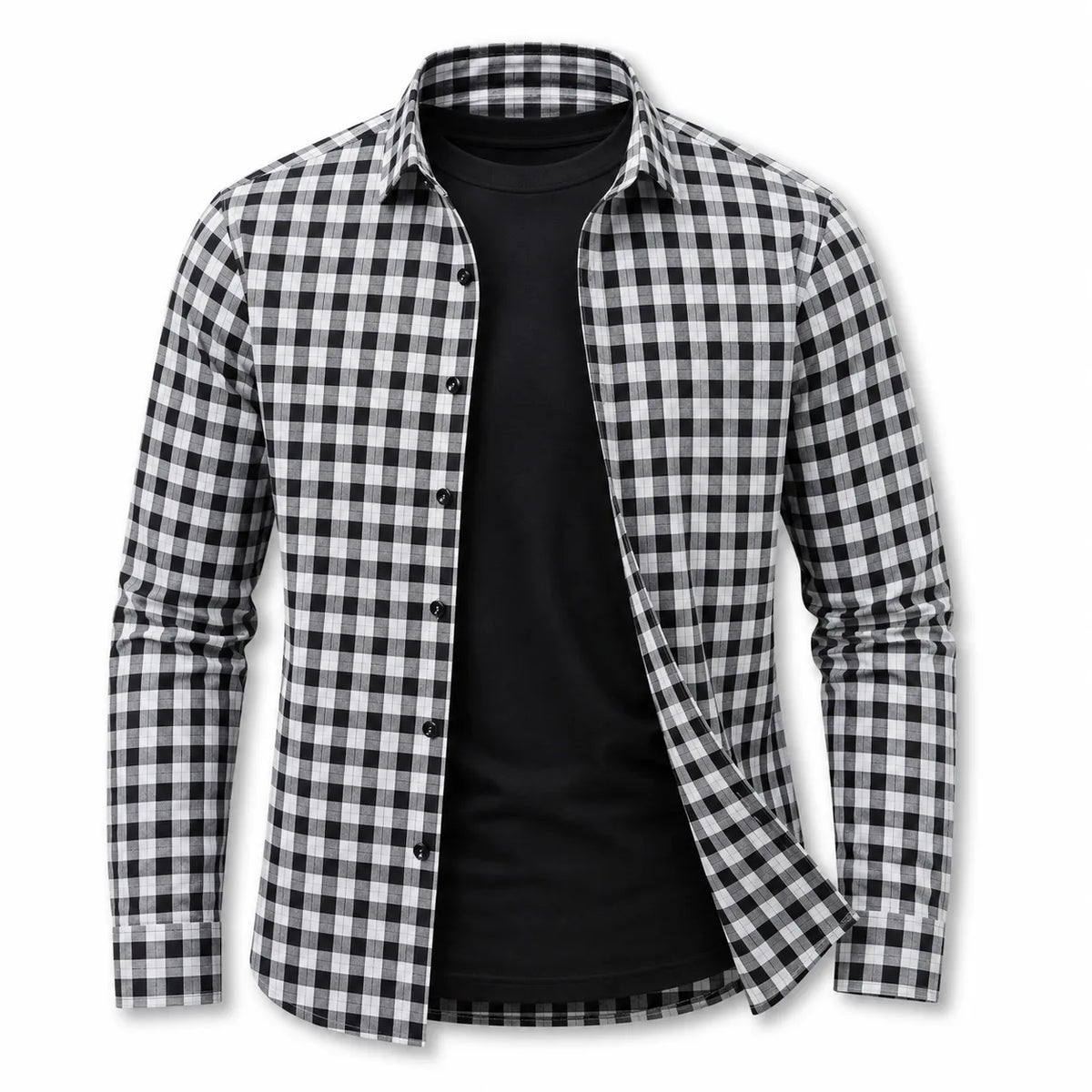 Men’s Black & White Check Slim-Fit Shirt
