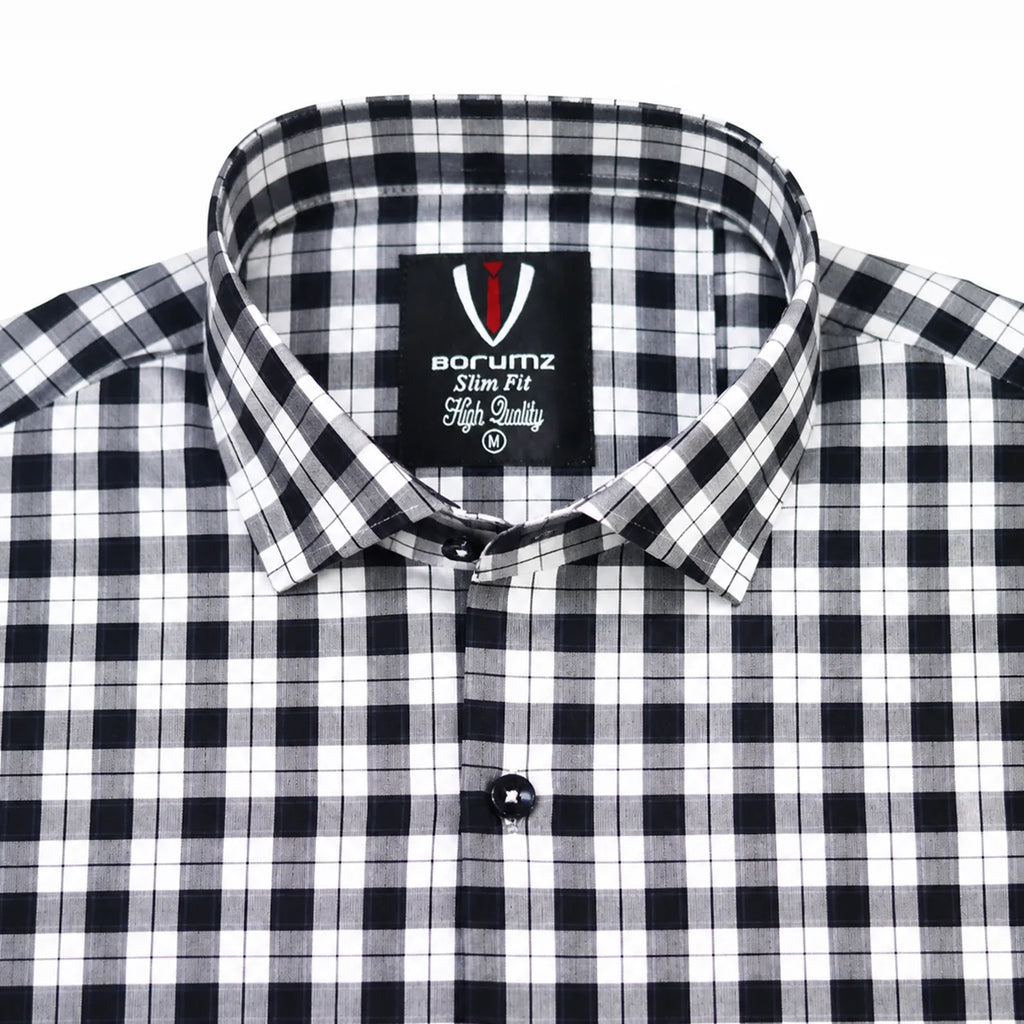 Men’s Black & White Check Slim-Fit Shirt