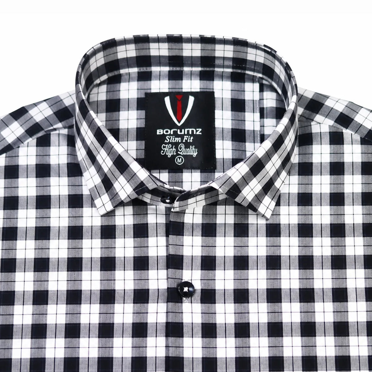 Men’s Black & White Check Slim-Fit Shirt