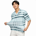 Men’s Green Stretch Check Half-Button Shirt