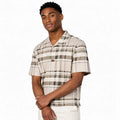 Men’s Beige Stretch Check Half-Button Shirt