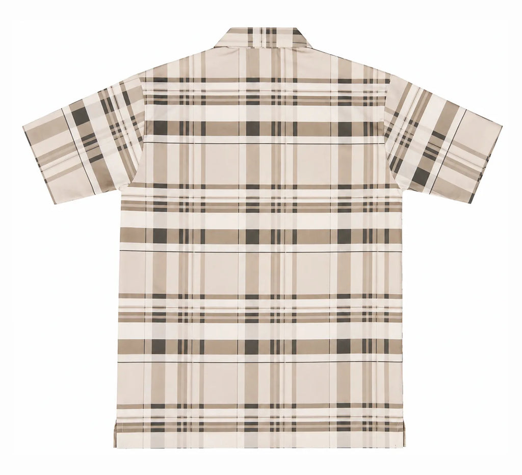 Men’s Beige Stretch Check Half-Button Shirt