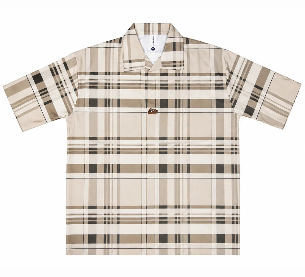 Men’s Beige Stretch Check Half-Button Shirt