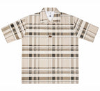 Men’s Beige Stretch Check Half-Button Shirt