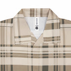 Men’s Beige Stretch Check Half-Button Shirt