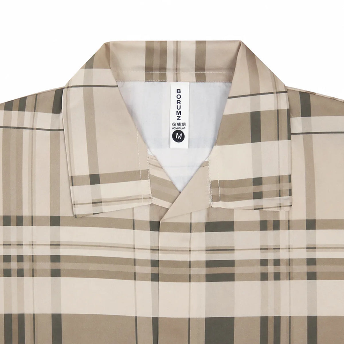 Men’s Beige Stretch Check Half-Button Shirt
